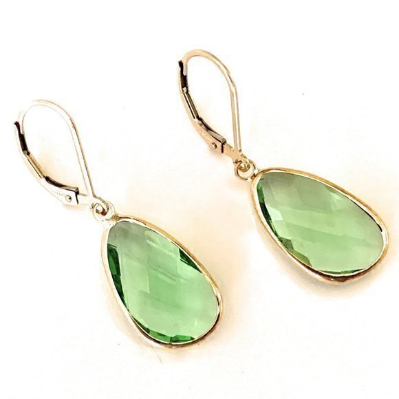 Green Glass Earrings 14k Gold Filled Leverbacks Womens Handmade In Usa